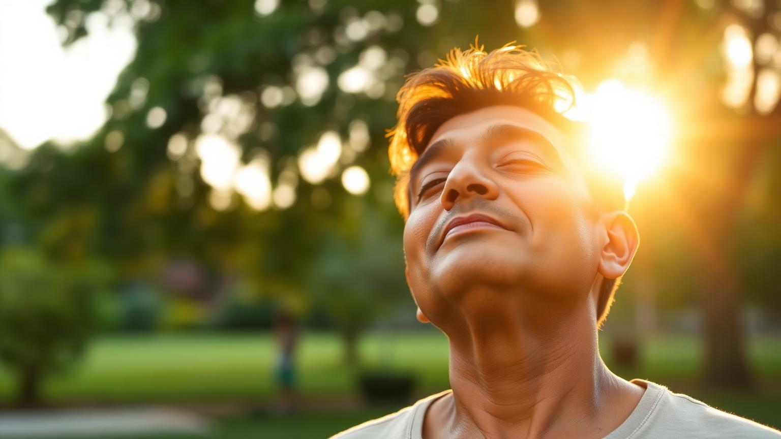 Person soaking up morning sunlight outdoors